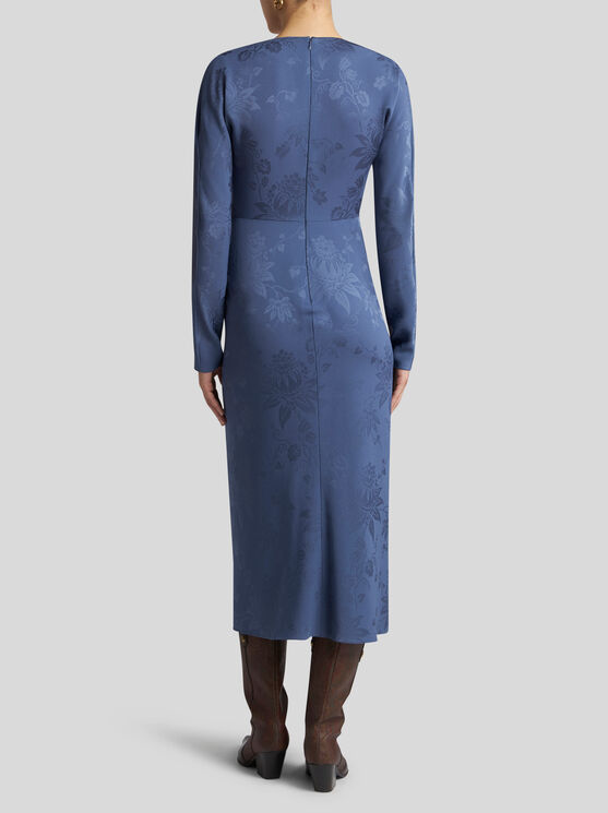 Shop Etro , Jacquard Dress With Knot, Woman, Navy Blue, Size 42
