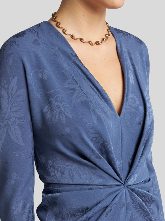Shop Etro , Jacquard Dress With Knot, Woman, Navy Blue, Size 42