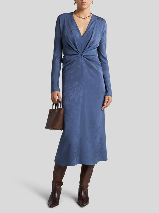 Shop Etro , Jacquard Dress With Knot, Woman, Navy Blue, Size 42
