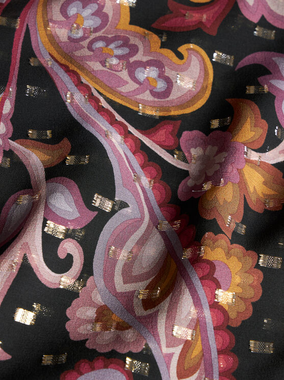Etro Paisley-print Neck-tie Plisse Georgette Midi Dress In Black
