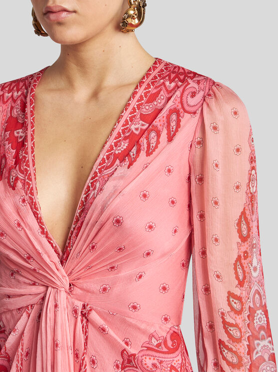 Etro Printed Twisted Silk Maxi Dress In Pink