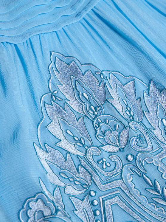 Etro , Embroidered Silk Maxi Dress, Woman, Light Blue, Size 36 In Light Blue