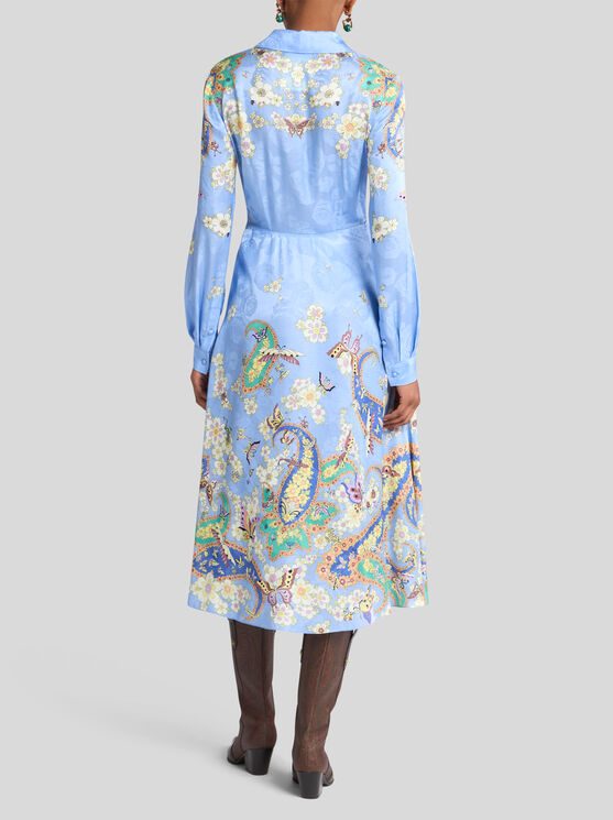 Etro Floral Print Silk-blend Midi Shirt Dress In Light Blue