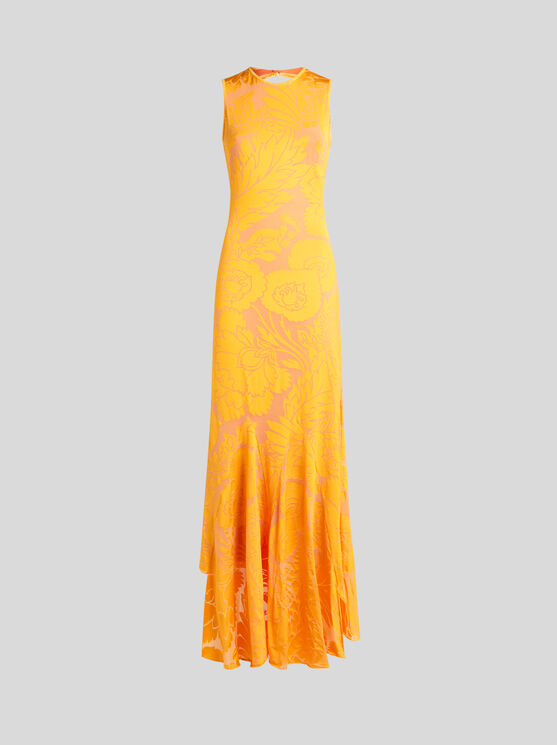 Etro Orange Long Dress With Semi-transparent Design And Cut Out Detail On The Back In Viscose Blend Woman In Orange