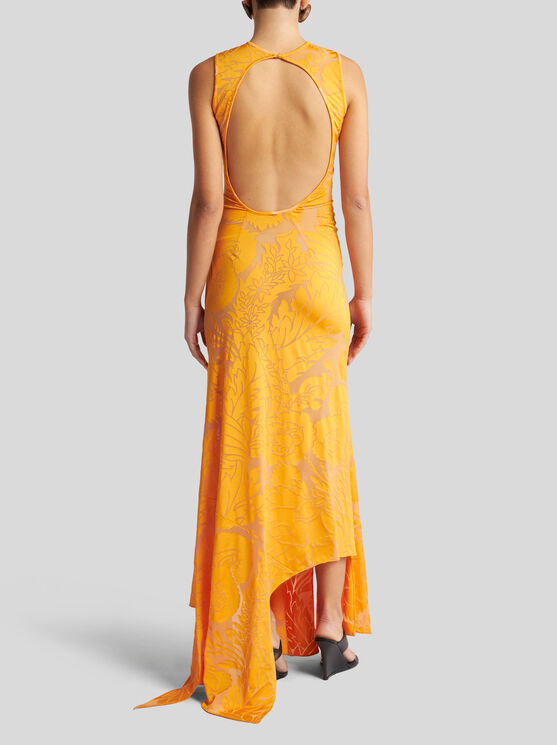 Etro Orange Long Dress With Semi-transparent Design And Cut Out Detail On The Back In Viscose Blend Woman In Orange