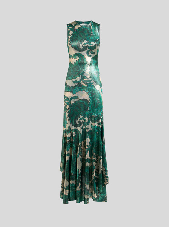 Etro Laminated Jersey Dress With Paisley Print Women In Green