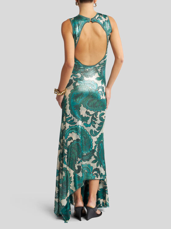 Etro Laminated Jersey Dress With Paisley Print Women In Green