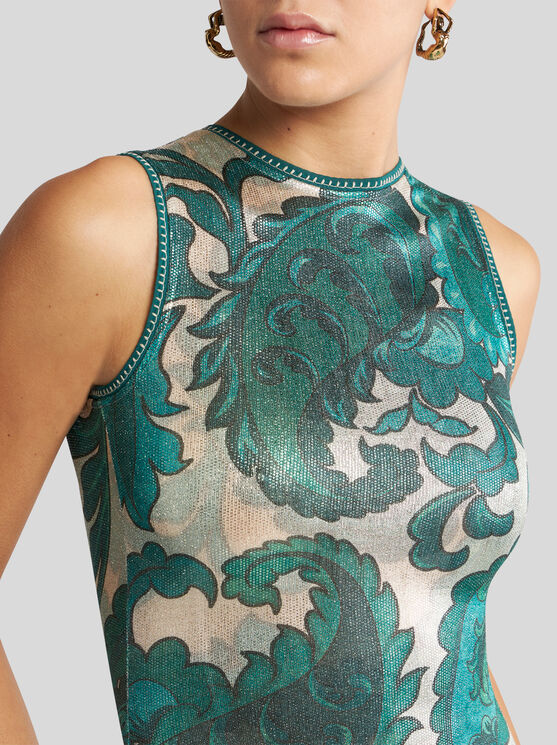 Etro Laminated Jersey Dress With Paisley Print Women In Green