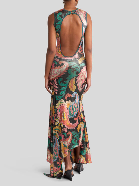 Etro Kleid Aus Laminiertem Jersey Mit Maxi-paisley-print In Multicolor