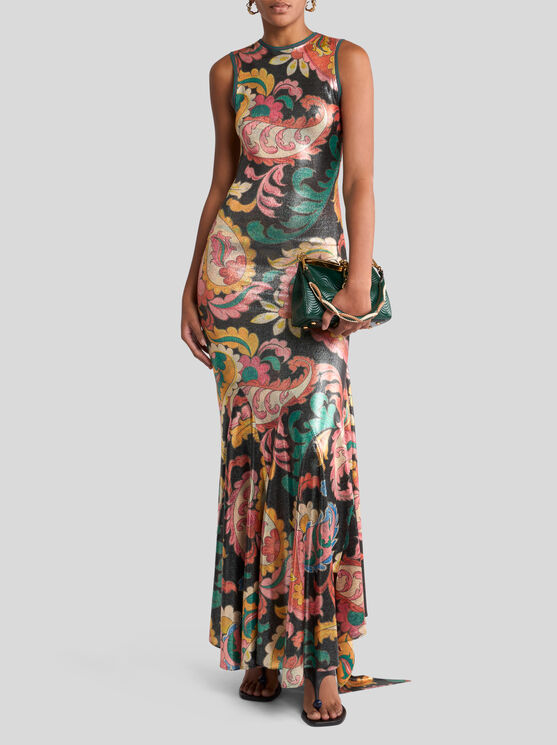 Etro Kleid Aus Laminiertem Jersey Mit Maxi-paisley-print In Multicolor