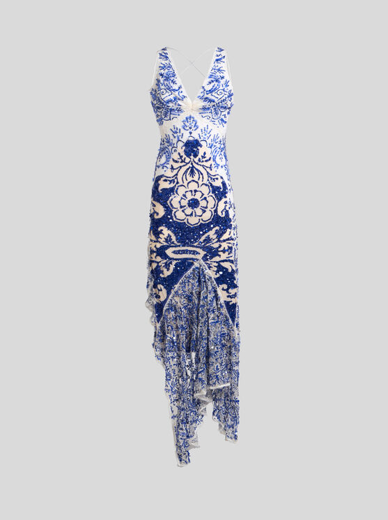 Etro Long Dress With Sequin Embroidery In Navyblau