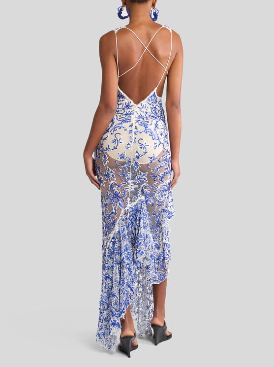 Etro Long Dress With Sequin Embroidery In Navyblau