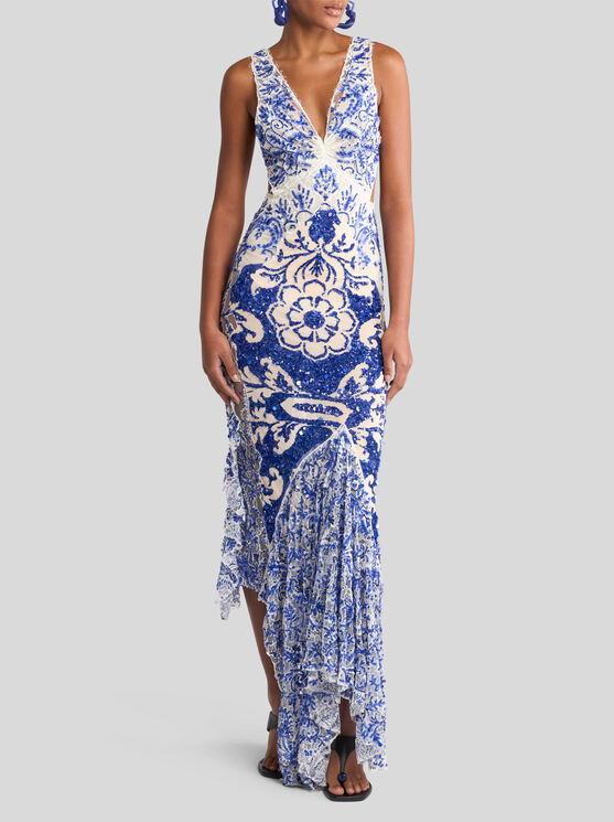Etro Long Dress With Sequin Embroidery In Navyblau