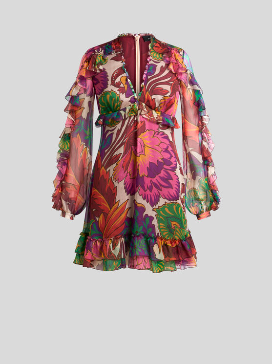 Etro Mini Dress With Maxi Floral Print In Multicolor