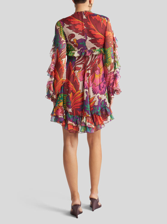 Etro Mini Dress With Maxi Floral Print In Multicolor