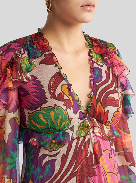 Etro Mini Dress With Maxi Floral Print In Multicolor