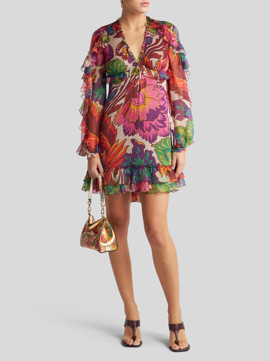 Etro Mini Dress With Maxi Floral Print In Multicolor