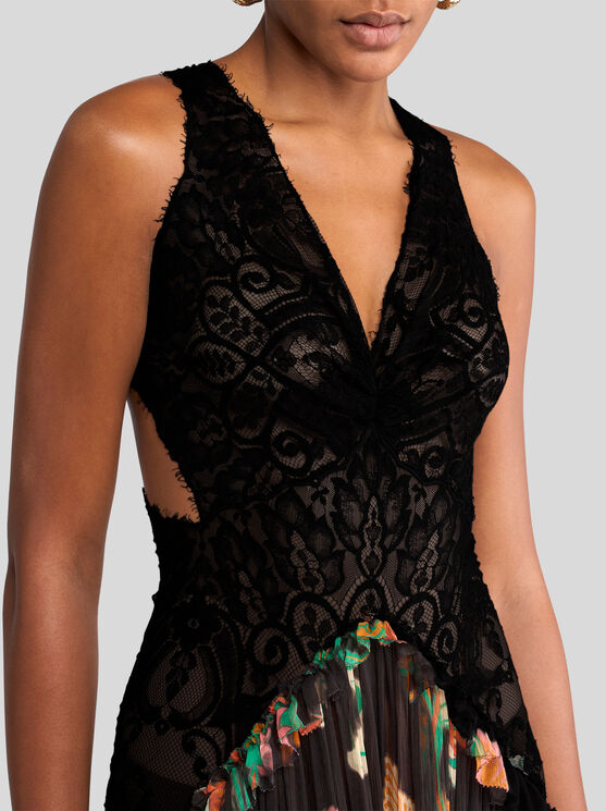 Etro Long Silk Dress With Flounce In Multicolor