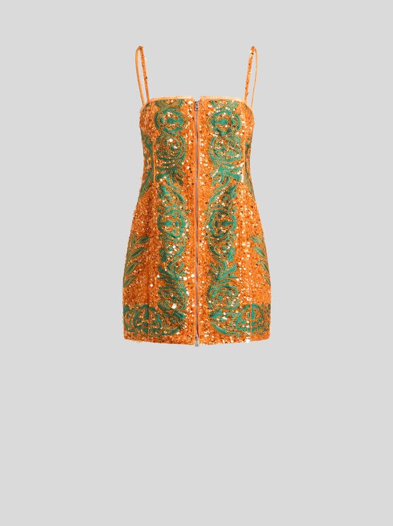 Etro Kurzes Kleid Mit Paillettenstickerei In Orange