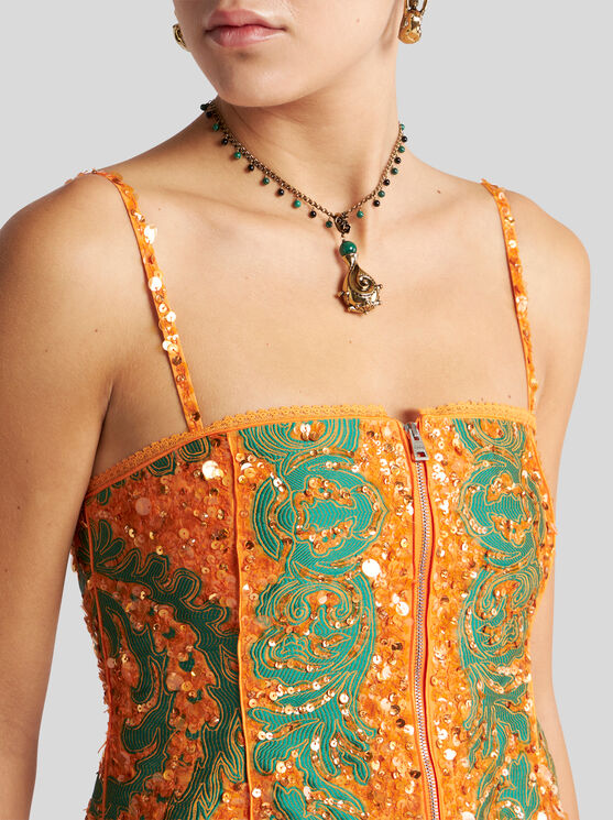 Etro Kurzes Kleid Mit Paillettenstickerei In Orange