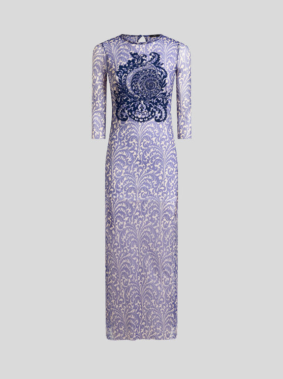 Etro , Tulle Dress With Shell Print, Woman, Electric Blue, Size 48 In Elektroblau