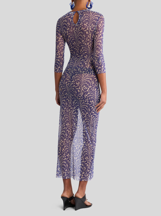 Etro , Tulle Dress With Shell Print, Woman, Electric Blue, Size 48 In Elektroblau