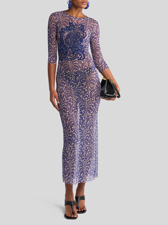 Etro , Tulle Dress With Shell Print, Woman, Electric Blue, Size 48 In Elektroblau