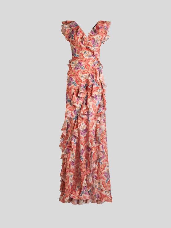 Etro Long Dress With Ruffles And Cut-out
