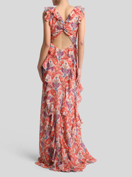 Etro Long Dress With Ruffles And Cut-out