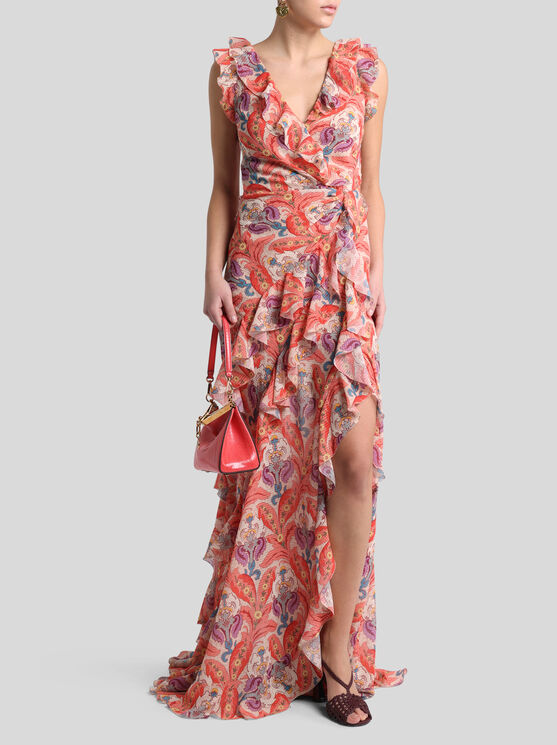 Etro Long Dress With Ruffles And Cut-out