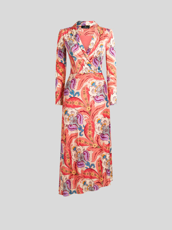 Etro Paisley Print Long Sleeve Jersey Midi Dress