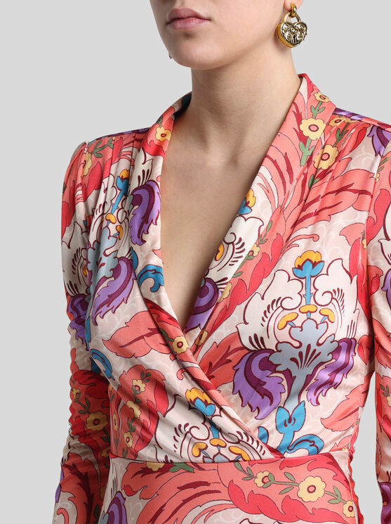 Etro Paisley Print Long Sleeve Jersey Midi Dress