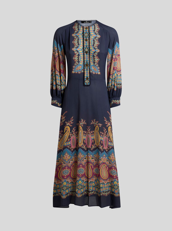 Etro Paisley-print Button-front Midi Dress In Blue