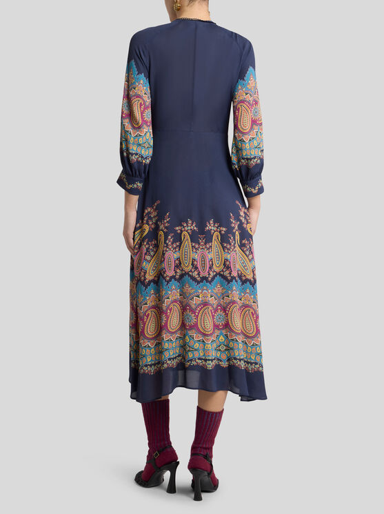 Etro Paisley-print Button-front Midi Dress In Blue