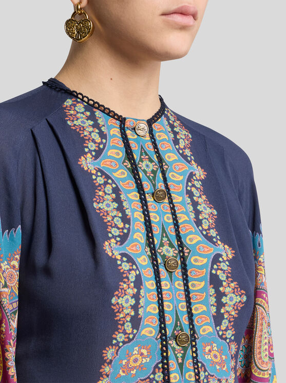 Etro Paisley-print Button-front Midi Dress In Blue