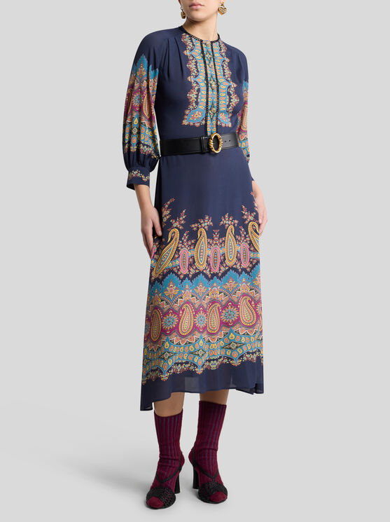 Etro Paisley-print Button-front Midi Dress In Blue