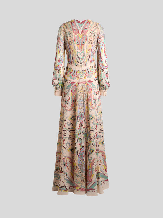 Etro , Long Dress In Printed Stretch Sable, Woman, Powder Pink, Size 46 In Neutral