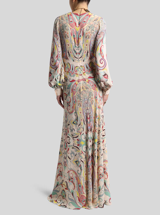 Etro , Long Dress In Printed Stretch Sable, Woman, Powder Pink, Size 46 In Neutral