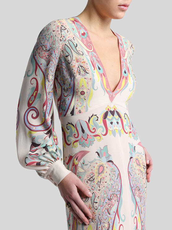 Etro , Long Dress In Printed Stretch Sable, Woman, Powder Pink, Size 46 In Neutral