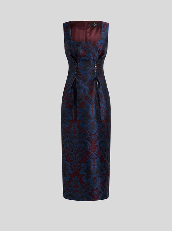 Etro , Silk-blend Jacquard Midi Dress, Woman, Blue, Size 48
