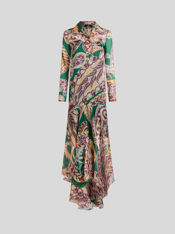 Etro , Langes Kleid Aus Seide Mit Floralem Paisley-motiv, Damen, Grün, Grösse 40 In Green