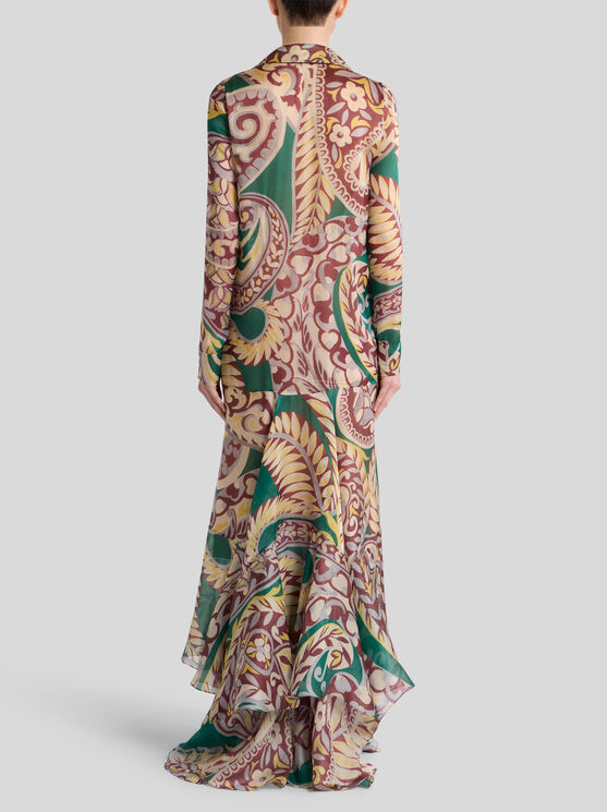 Etro , Langes Kleid Aus Seide Mit Floralem Paisley-motiv, Damen, Grün, Grösse 40 In Green
