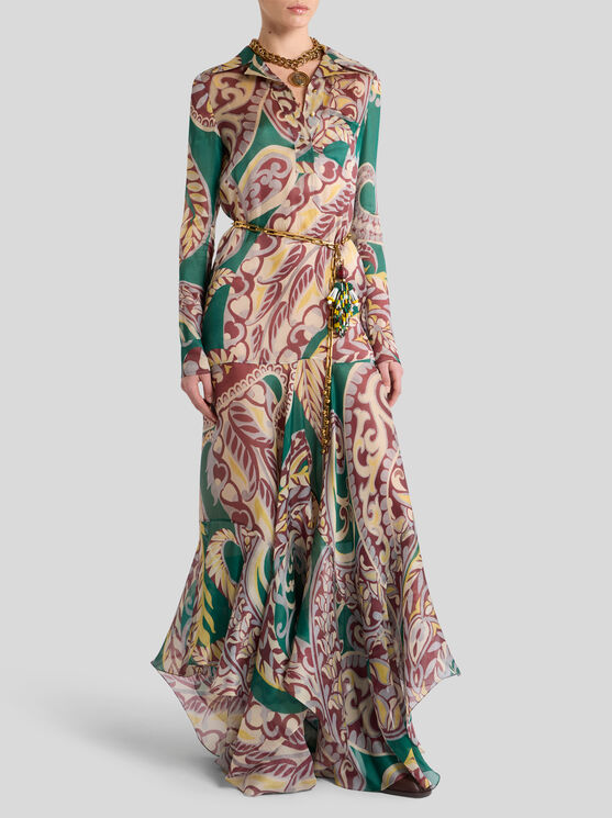 Etro , Langes Kleid Aus Seide Mit Floralem Paisley-motiv, Damen, Grün, Grösse 40 In Green