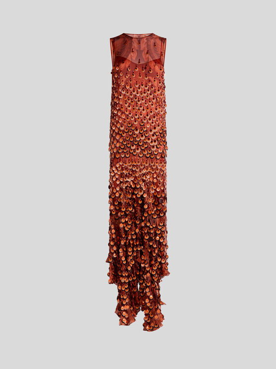Etro Sequin-embellished Sleeveless Dress In Orange