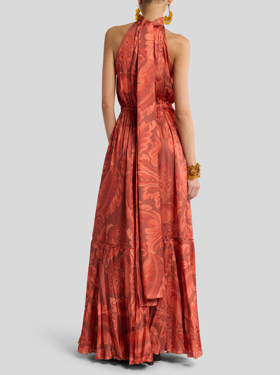 Etro Floral-print Pleated Maxi Dress In Brown