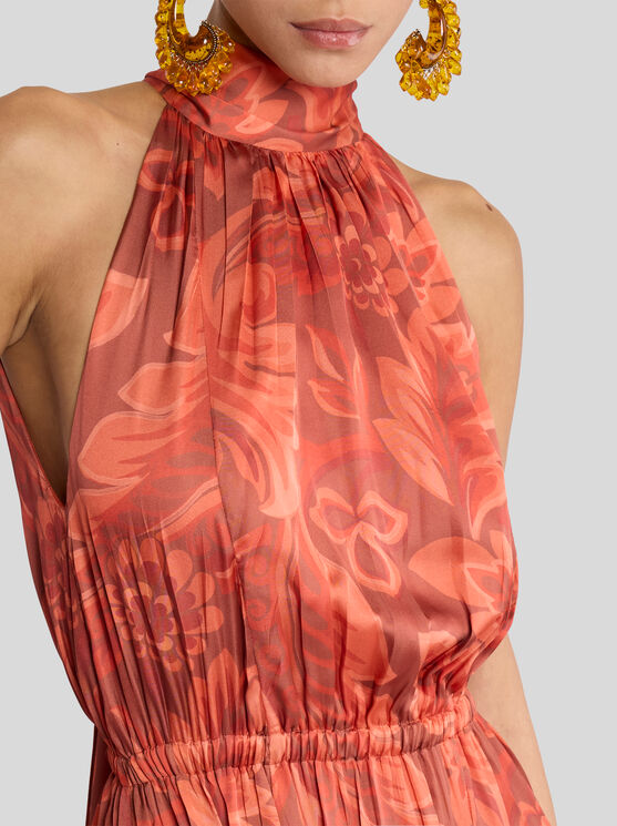 Etro Floral-print Pleated Maxi Dress In Brown