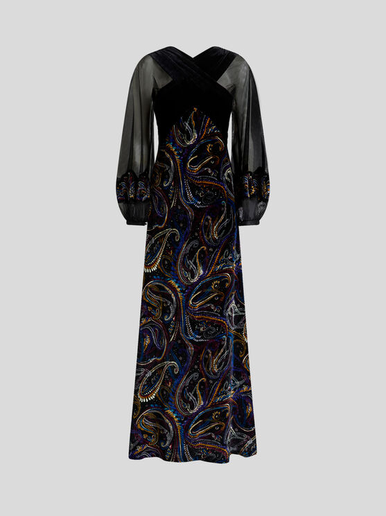 Etro Wide Puff Sleeves Maxi Dress In Multi