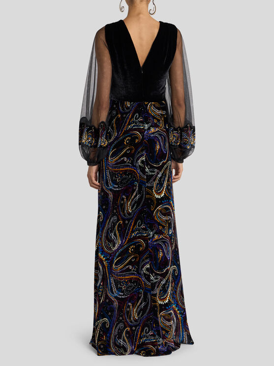 Etro Wide Puff Sleeves Maxi Dress In Multi