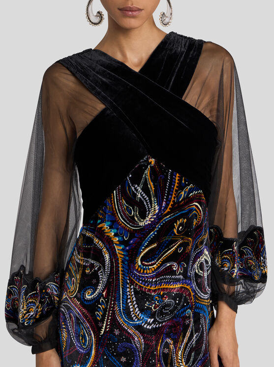 Etro Wide Puff Sleeves Maxi Dress In Multi