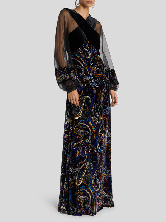 Etro Wide Puff Sleeves Maxi Dress In Multi